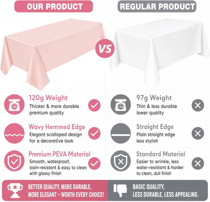3 Pack Plastic Light Pink Tablecloths, 54 X 108Inch Disposable Spring Tablecloth Scalloped Pink Table Cloth for Rectangle Tables Table Cover for Girls Birthday Baby Bridal Shower Tea Party Wedding