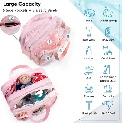 Large Mesh Shower Caddy with Wet & Dry Zones – Portable Hanging Toiletry Bag for College Dorm Room Essentials, Travel, Gym, Camping, Beach Tote Bag – Quick-Dry Shower Tote Organizer