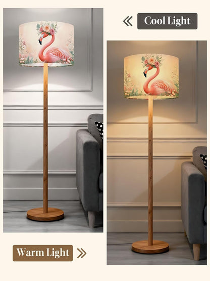 Flamingos Linen Drum Lamp Shades Set of 2, 13"x13"x10" Tropical Animal Pink Modern Roses Floral Crown Pastel Colors Feathers Lampshade for Table Lamps Floor Lamps Easy Assembly Replacement Lamp Shade
