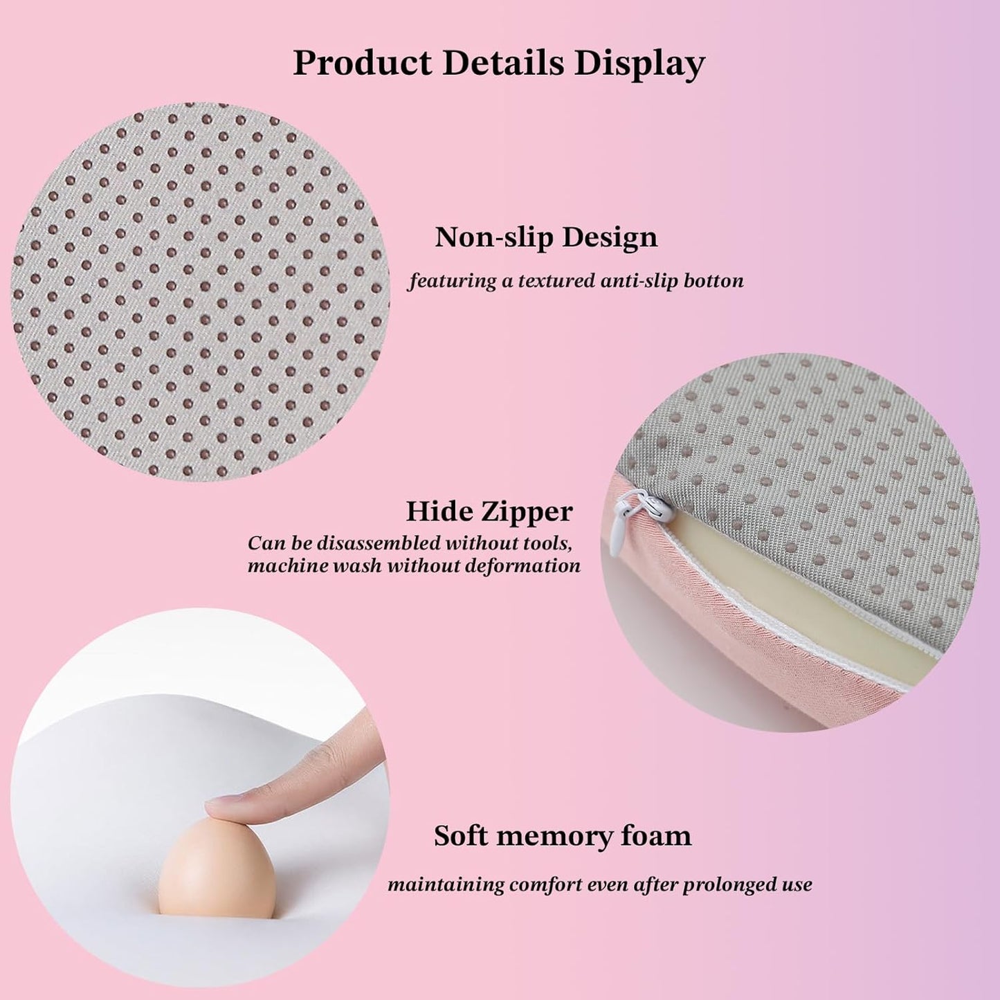 Non-Slip Pink Square Seat Cushions Set of 2 - Comfortable Chair Pads with Removable Cover (15"x15"x1.7") for Kitchen, Office, Car & Indoor Use