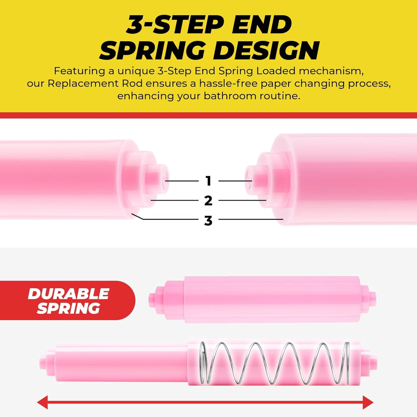 Qualihome Pink Universal Plastic Spring Loaded Toilet Paper Roll Holder Replacement Rod, Pink Toilet Paper Roll Replacement Rod