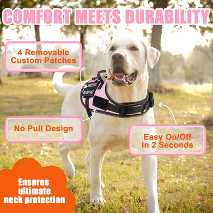 No Pull Dog Harness Small Medium Sized Dog, Service Dog Harness and Leash Set with 4 Patches, Adjustable Easy Walk Dogs Harnesses with Handle, Dogs Vest Harnesses French Bulldog, Chihuahua(Pink, S)