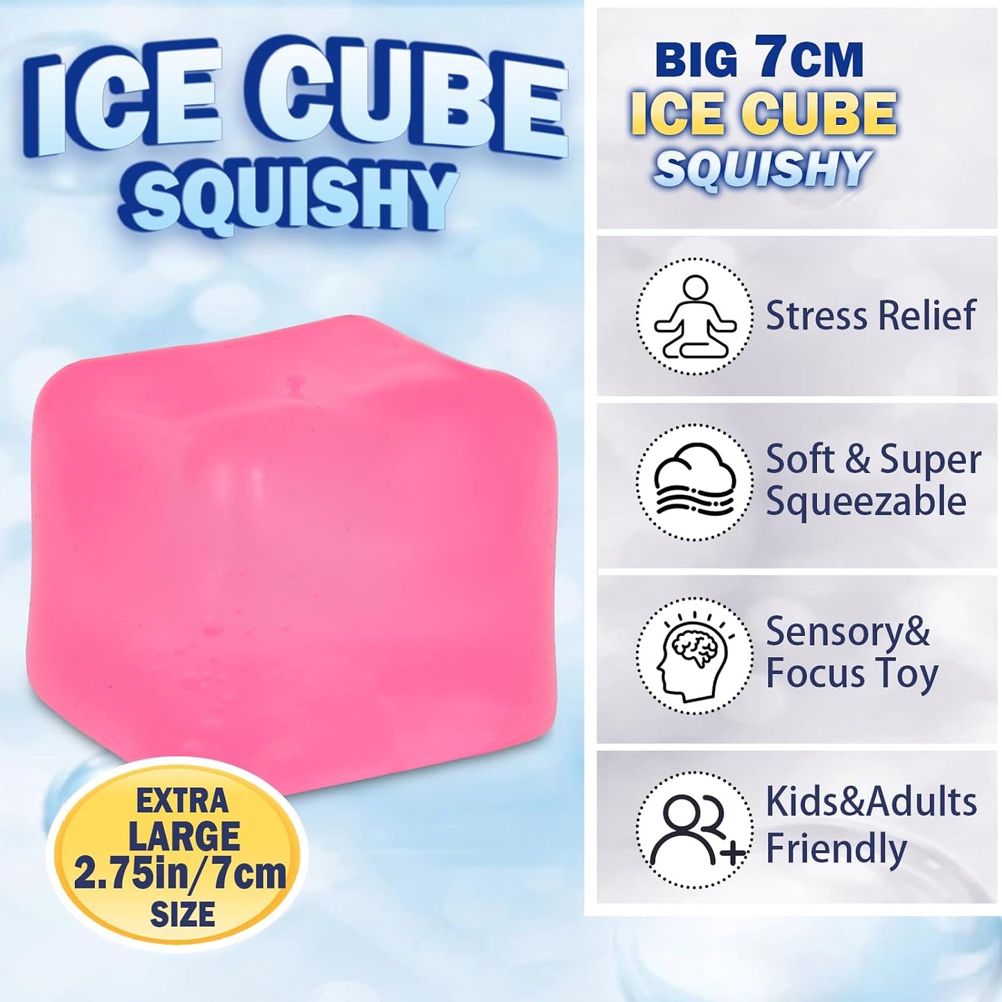 Adult-Size 2.76inch/7cm Stress Cube – Larger Than Mini Squishy Cubes, Slow-Rise Sensory Fidget for Stress Relief, Focus & Light Hand Exercise – Safe for Ages 3+ (Pink)