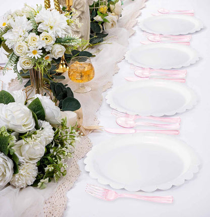 HEIPINIUYE 75 Pack Light Pink Clear Plastic Cutlery Heavy Duty Clear Pink Plastic Knives Forks and Spoons Disposable Silverware Set for 25 Guest Camping Birthday Baby Shower Party Utensil Set