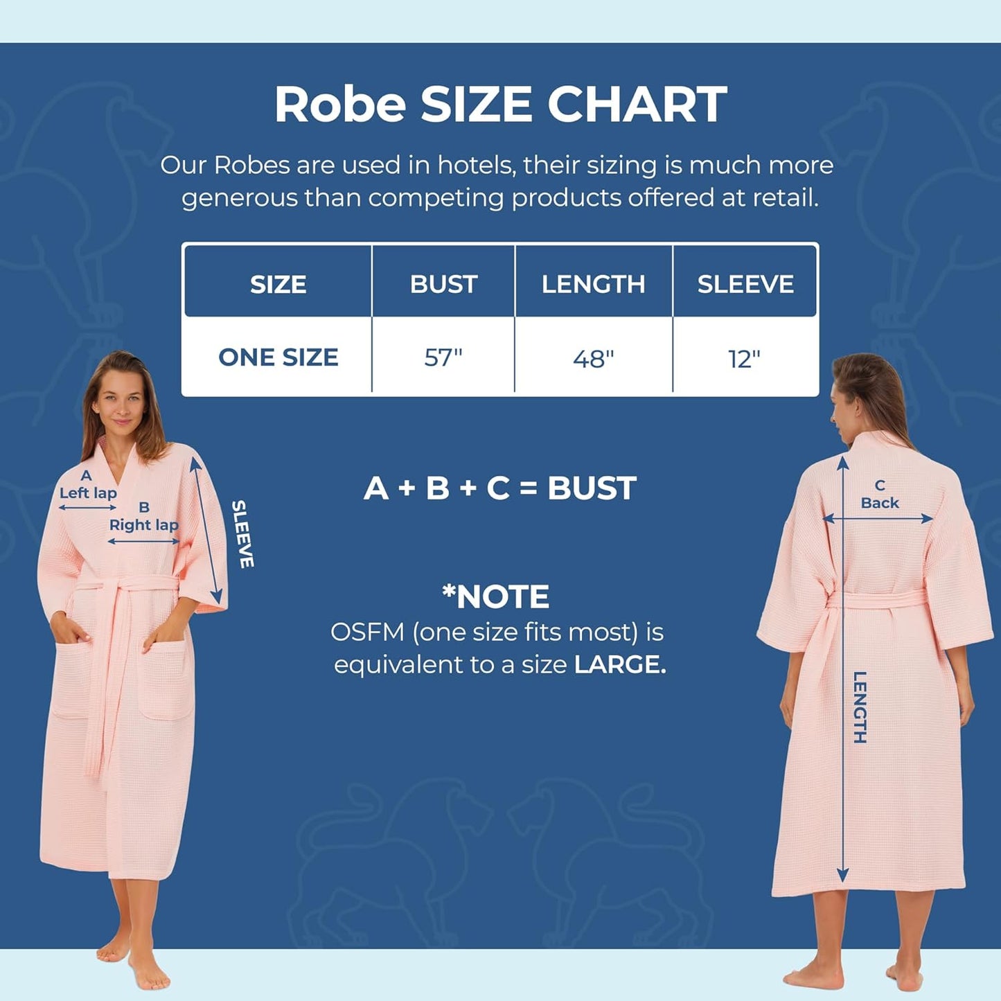 MONARCH Unisex Square Waffle Spa Kimono Robe – Soft Lightweight Fabric & Generously Sized Hotel & Spa Robe with Pockets