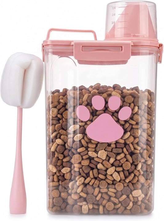 Dog Storage Container with cleaning brush,Measuring Cup,Portable Pet Food Containers with Upgraded Large Spout and Cup for Dogs,Cats,Birds,Small Animals（Pink）