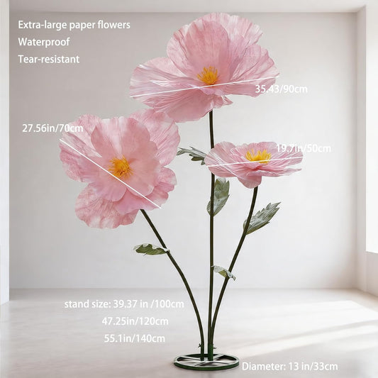 Giant Flowers for Decoration with Stand,Oversized Freestanding Gradient Paper Flowers for Wedding Flower Decor,Commercial Display,Photo Studio & Home Decoration,Banquet Party (Pink)
