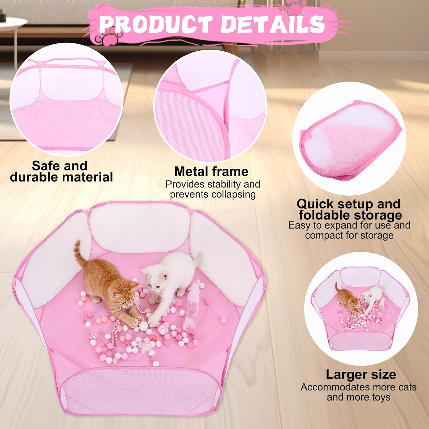 Foxtell Pink Cat Ball Pit Include 115 PCS Interactive Cat Toys for Indoor Bored Self Play Enrichment Toy for Indoor Cats Interactive Fun and Exercise