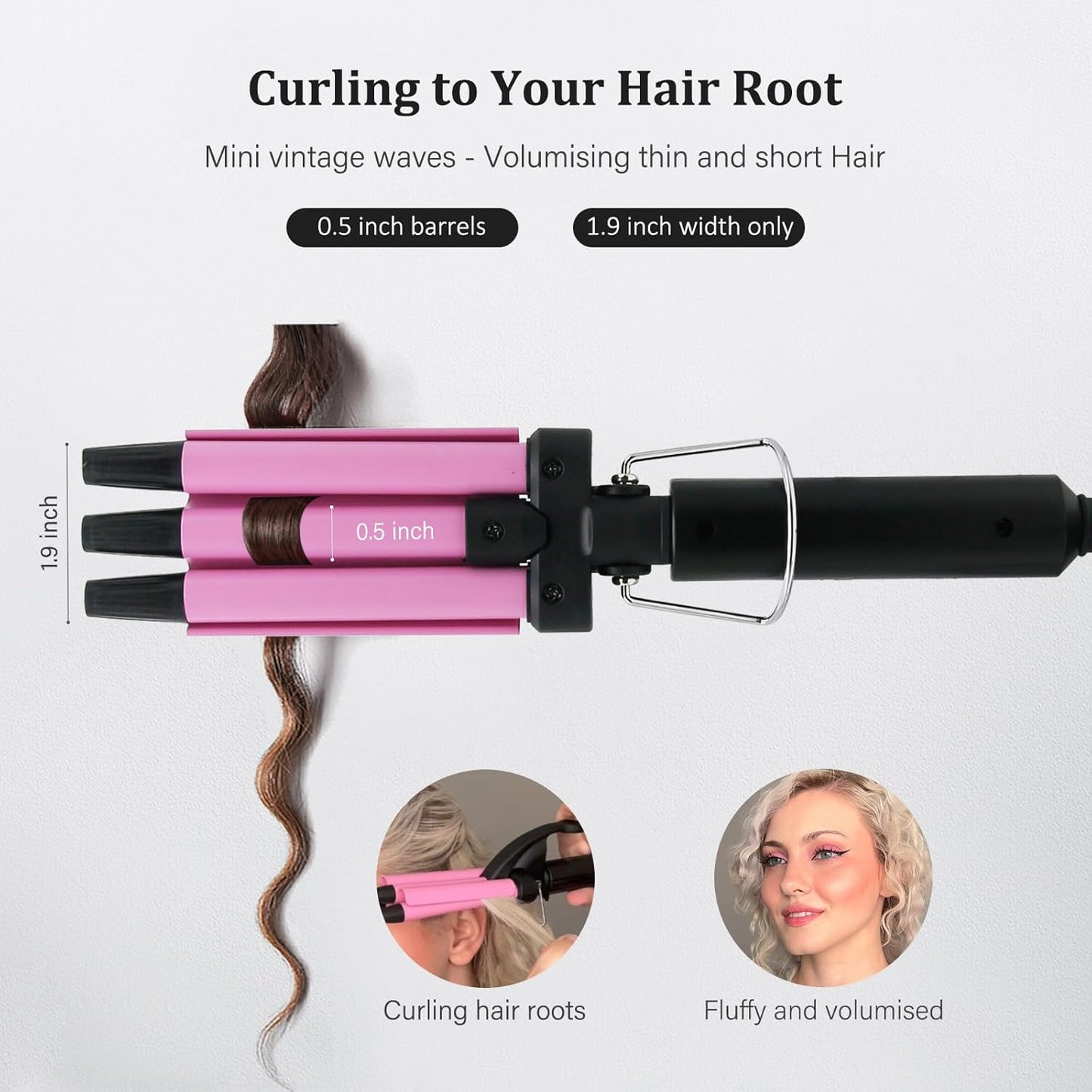janelove Upgraded Hair Crimper 2 Adjustable Temperature, 1/2 Inch Beach Waves Curling Iron, Hair Waver for Short & Medium Hair, Home and Travel Friendly Crimper Hair Tool, Dual Voltage
