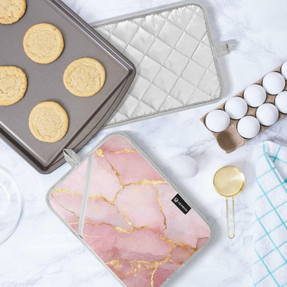 Kitchen Potholder Light Pink Marble Stone Pot Holders Set of 2 Heat Resistant Potholders Oven Hot Pads with Pockets for Countertop Trivet Baking Cooking BBQ
