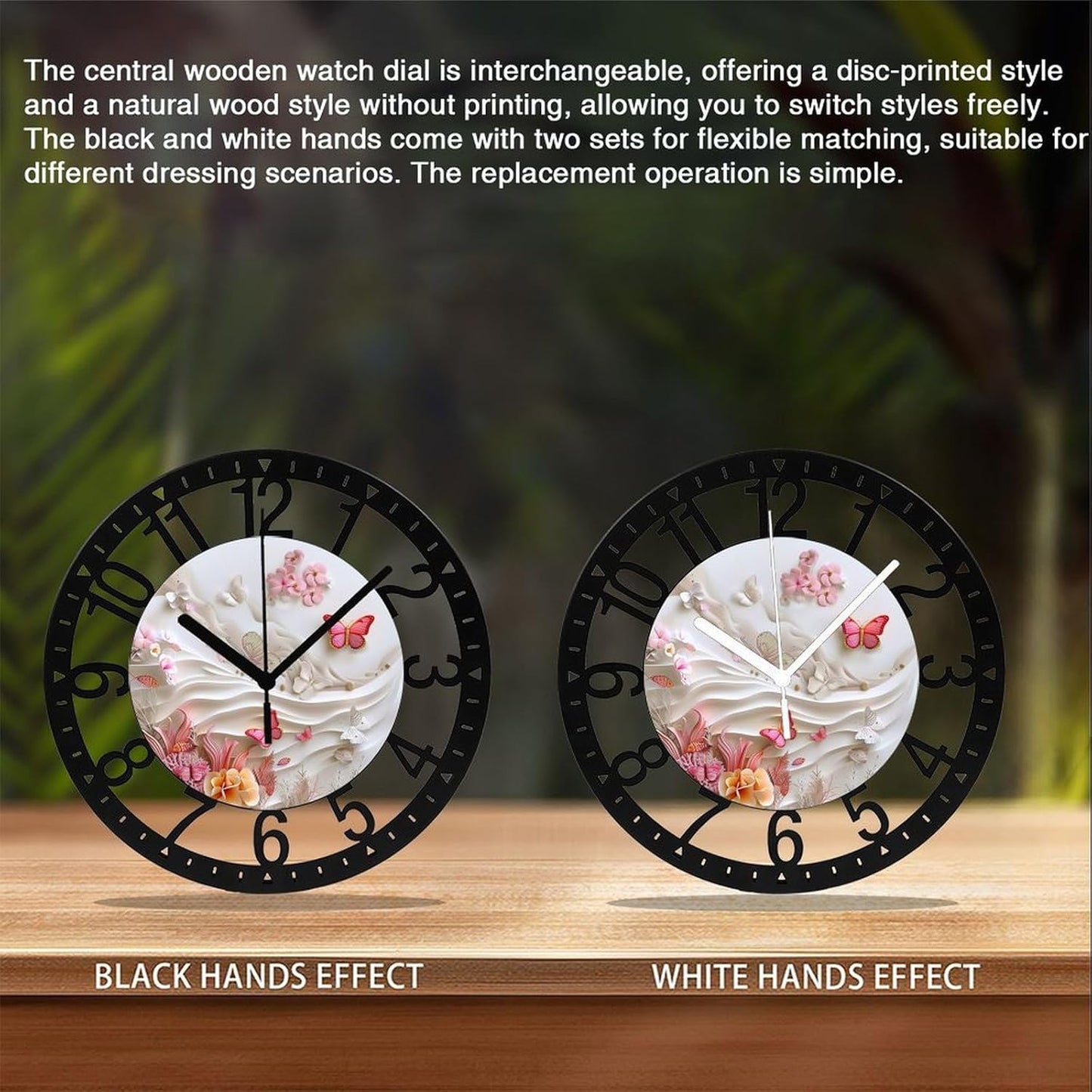 Metal Wall Clock for Living Room -10" Pink Butterflies and Fish in Coral Garden Silent Non Ticking,Battery Operated, Antique Clocks for Farmhouse,Bedroom,Kitchen - Arabic Numerals
