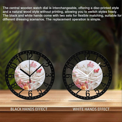 Metal Wall Clock for Living Room -10" Pink Butterflies and Fish in Coral Garden Silent Non Ticking,Battery Operated, Antique Clocks for Farmhouse,Bedroom,Kitchen - Arabic Numerals