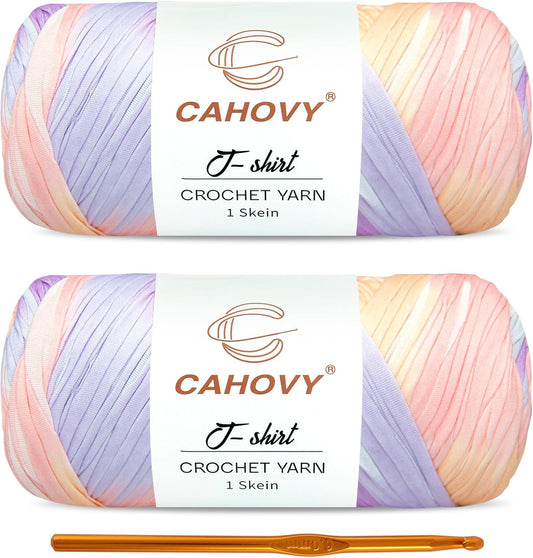 2 Pack T-Shirt Yarn Crochet Yarn for Beginner Crochet Bags/Basket/Coaster,400g/110yds High Elastic Polyester Thick Tshirt Pink&Purple
