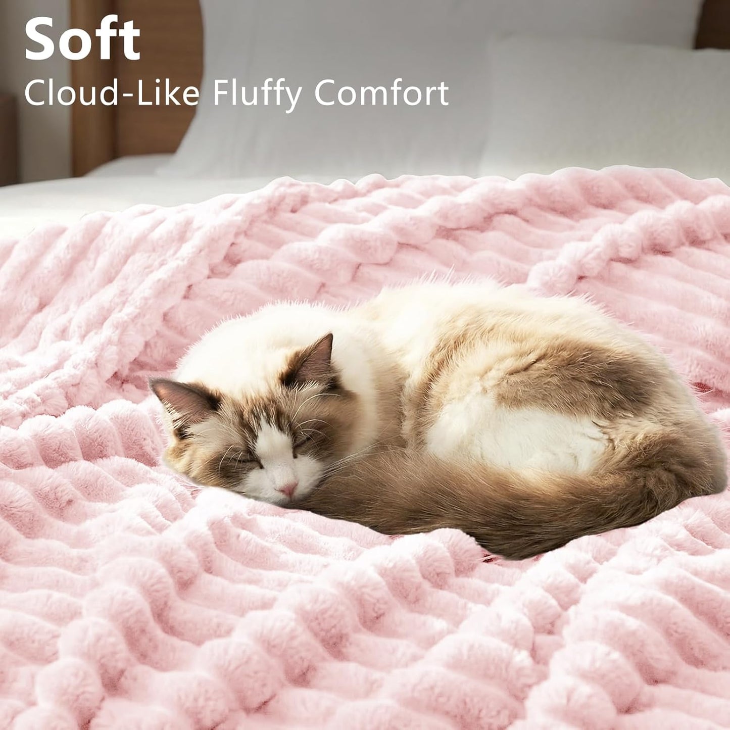 HIMEET Fleece Pink Throw Blanket for Bed - 300GSM Ribbed Soft Cozy Blanket for Couch, Graduation Birthday Gifts for Women Girls Her, College Dorm Essentials Aesthetic Room Throws, 50x60 Inches