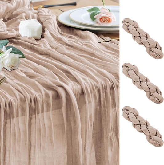 Wokceer Cheesecloth Table Runner 3Pack 10FT Nude Pink Boho Gauze Cheese Cloth Table Runner for Party Long Rustic Sheer Table Runners for Baby Bridal Shower Wedding Easter Table Decor
