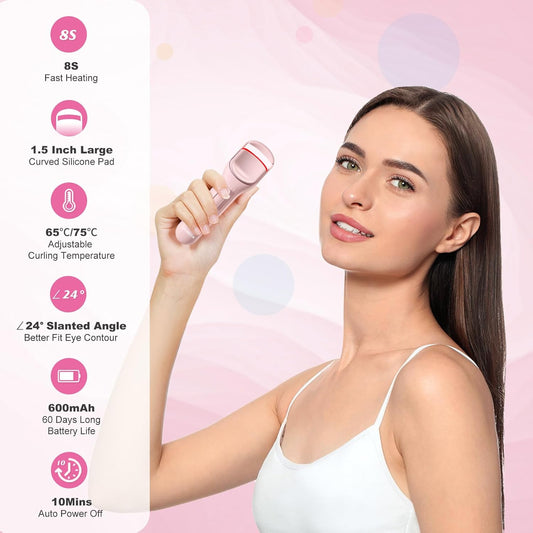 HEBECA Heated Eyelash Curler Professional - Eye Lashes Curler with Innovative Heating Silicone, Electric Eyelashes Curler with 600mAh Rechargeable Battery EC4001 (Pink)