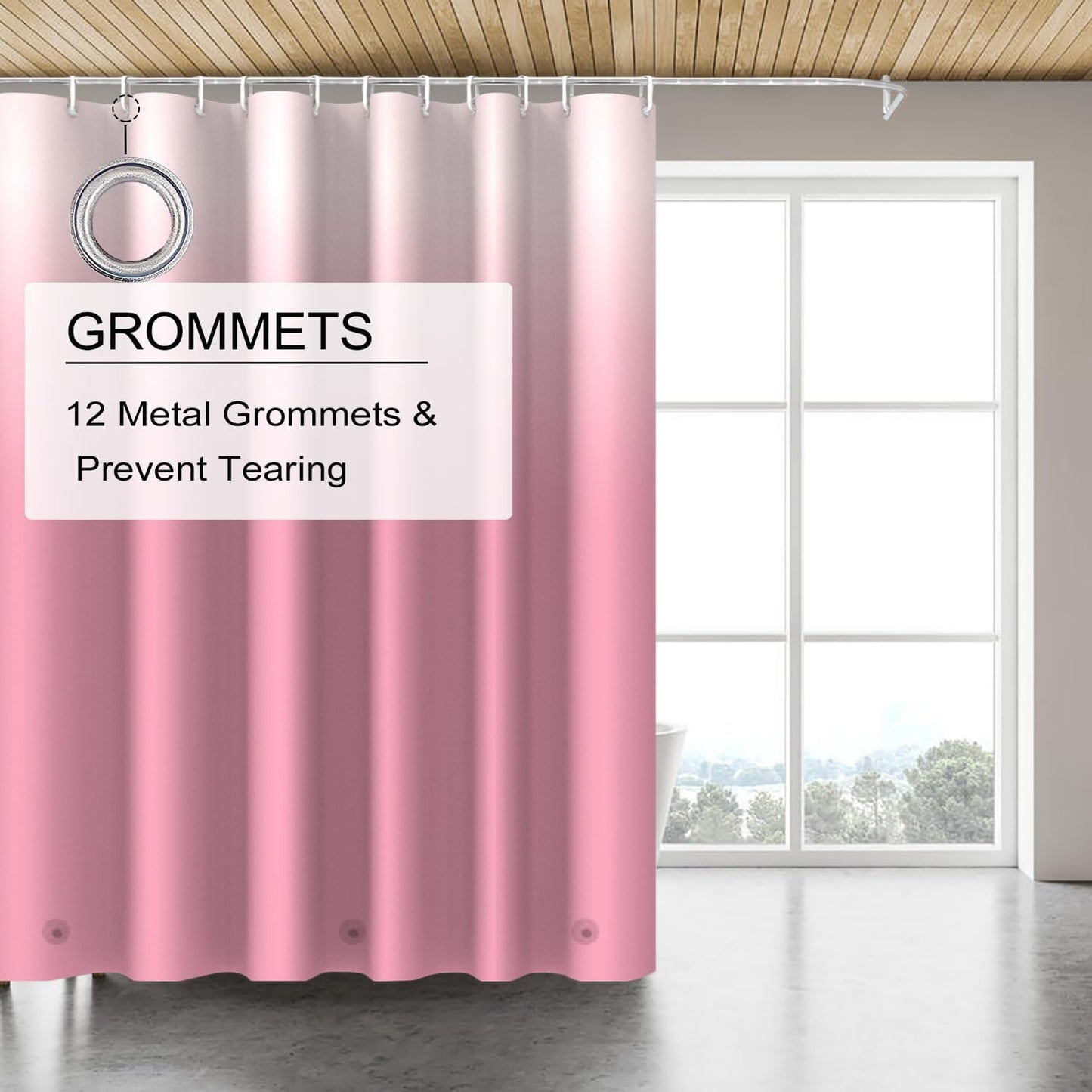 TIKABC Gradient Pink Shower Curtain Liner, 4G PEVA Shower Liner, Plastic Waterproof Shower Curtains, 72x72 inch with Grommet Holes 3 Magnetic Weights