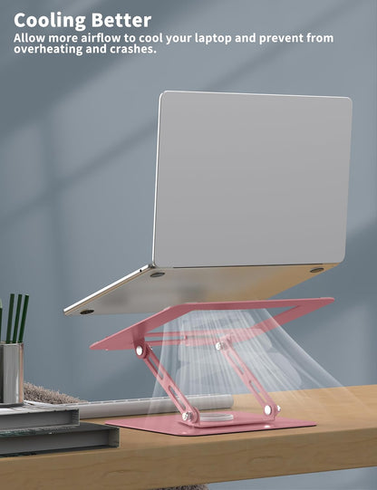 ALASHI Laptop Stand for Desk with 360° Rotating Base, Multi-Angle Adjustable Laptop Stands, Foldable Laptop Riser Compatible with 10 to 15.6 Inches PC Computer, Pink