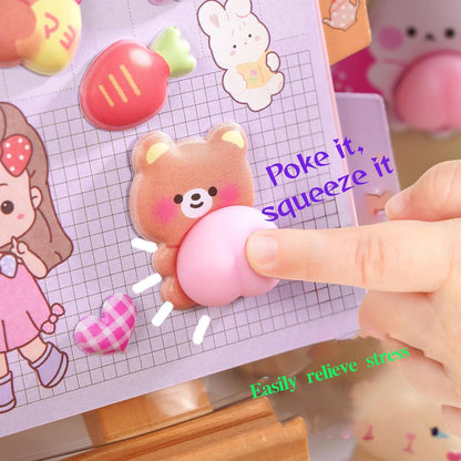 Kawaii Puffy Sticker Set, 3D Bubble Animal Foam Sheets for Kids Girls, Squishy Bear Bunny Peach Designs for Phone Case Laptop Notebook Scrapbook DIY, Cute Pastel Gift Pack, 2 Sheets (Blue & Pink)