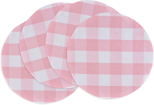 Pink & White Cotton Buffalo Check Plaid Round Placemat, Set of 4, 15 Inch eco-Friendly Fabric Handcrafted Machine Washable Indoor & Outdoor Tablemat