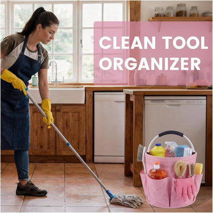17L Foldable Cleaning Caddy with Handled - Heavy Duty Oxford Fabric Storage Bucket, Portable Organizer for Home, Garden, Beach & Picnic(Pink)