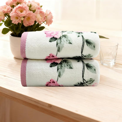 2-Piece Pink Peony Floral Pattern Hand Towels Pastoral Style Farmhouse Decorative Flower Bathroom Towels Soft Absorbent Beautiful Washcloth for Shower Kitchen Spa Beach, 13x28 Inch