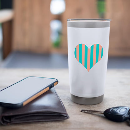 Cute Peach and Teal Vertical Stripes Pattern Minimalist Stainless Steel Insulated Tumbler