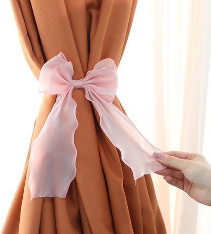2 PCS Bow Curtain Tiebacks, Pink Butterfly Curtain Tiebacks with Pearls Sweet Bowknot Curtains Holdbacks Buckles Ribbon Curtains Ties for Home Bedroom Offices Dining Rooms Wedding Party Decoration