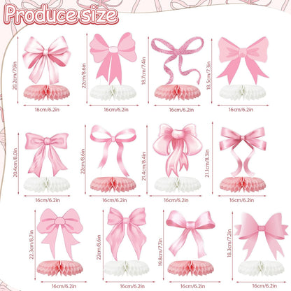 Tarklanda 12 Pcs Pink Bow Party Decorations Honeycomb Centepieces 3D Coquette Birthday Table Decor Pink Bow Party Table Topper for Birthday Bachelorette Bridal Wedding Party Supplies