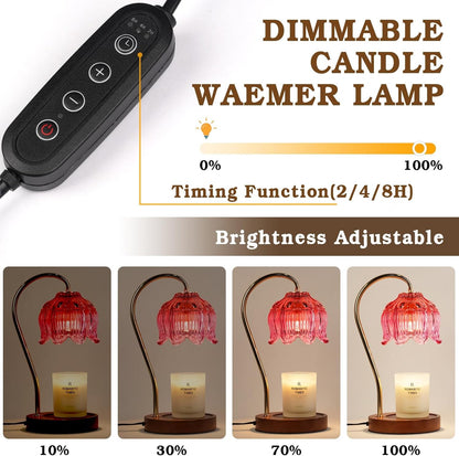 Funistree Flower Candle Warmer Lamp with Timer, Dimmable Candle Lamp Warmer, Christmas Birthday Gifts for Women Mom Her, House Warming for Home Decor, Lotus Wax Warmer for Yankee Candles-Pink Lily