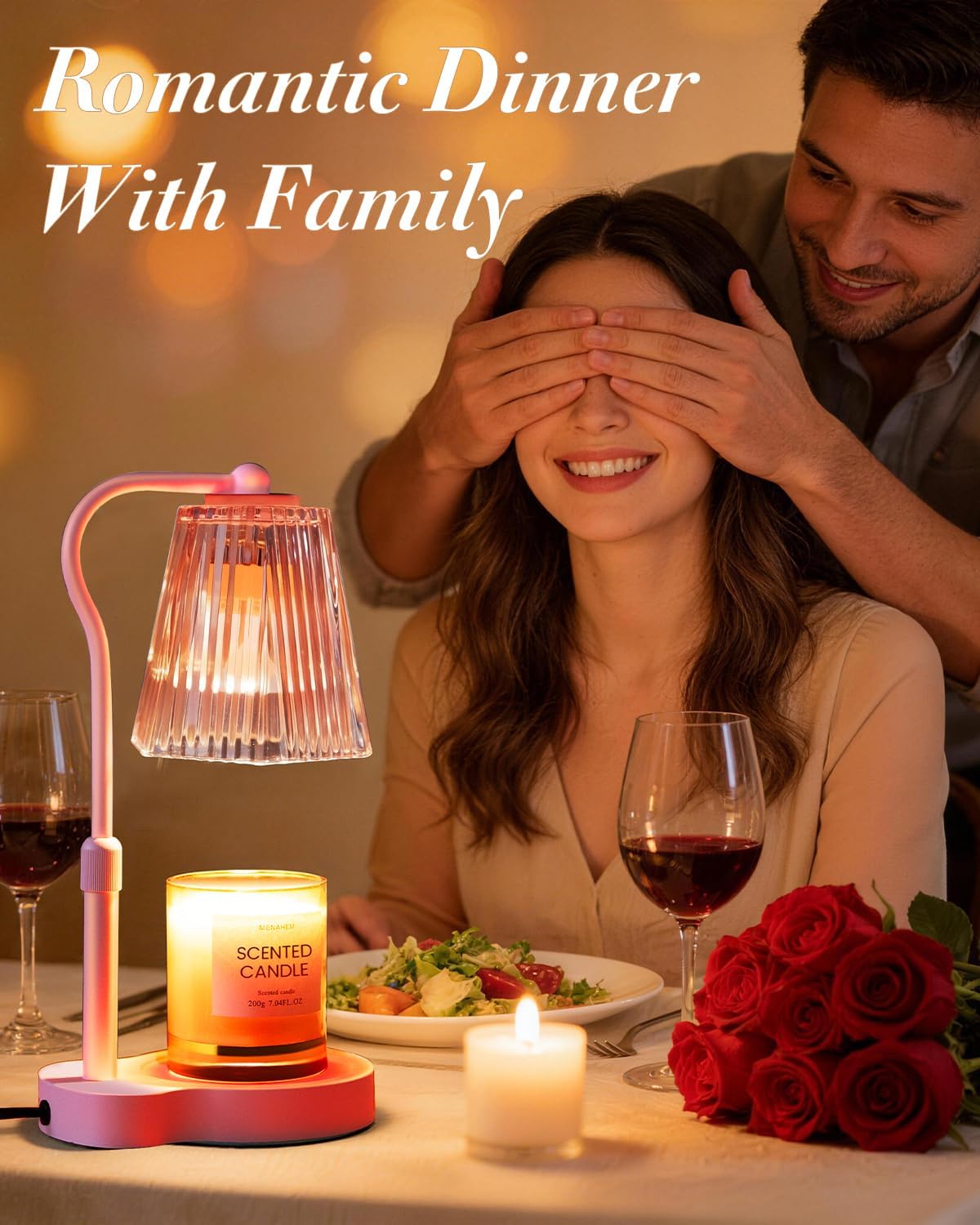 Candle Warmer Lamp with Timer & Dimmable Settings, Adjustable Height Flameless Scented Wax Melter for Jar Candles, Elegant Home Decor Warmer Lamp with 2 Bulbs, Gift for Women Mom Friend Family, Pink