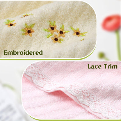 Jacquotha Bathroom Washcloths Face Towels 4-Piece, Floral Embroidered, Cotton, Pink & Cream 13” x 13"