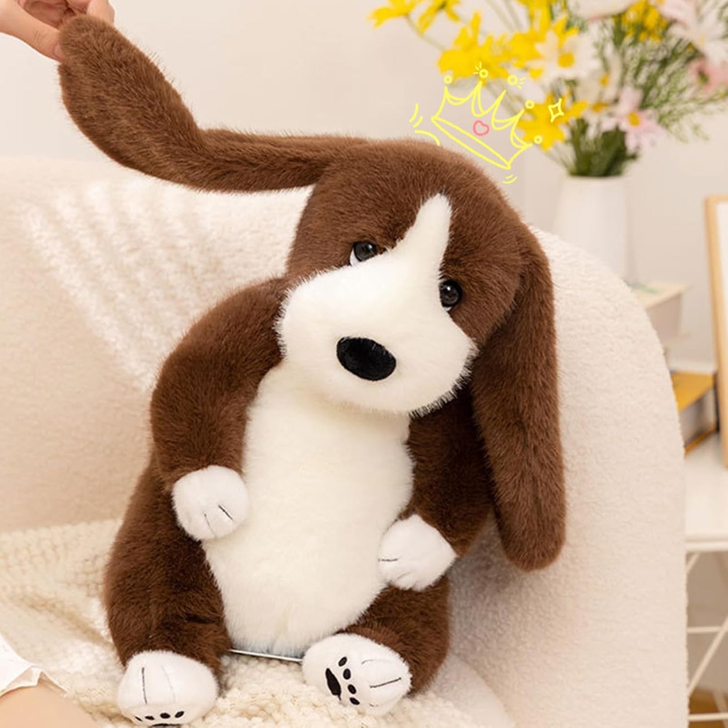PEACH CAT Basset Hound Dog Stuffed Animal 14" Cute Puppy Plushies Soft Plush Toys Gifts for Kids Brown