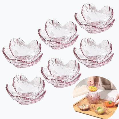 6 Pcs Pink Sakura Sauce Dishes Set, 3.34x1.37 inch Glass Cherry Blossom Dipping Bowls, Small Condiment Dishes for Soy Sauce, Sushi, Ice-Cream,Snacks, and Party Appetizers