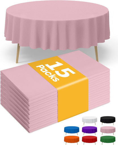 Niuara Pink Plastic Table Cloth - 15 Pack 84" Round Disposable Tablecloths for Round Tables, Table Cover for Valentines, Holiday Parties & Gatherings
