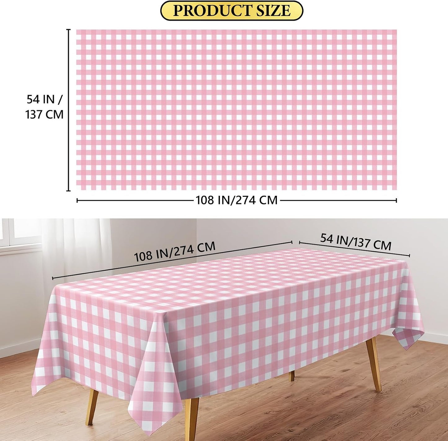 10 Pack Pink and White Checkered Tablecloths, 54×108 Inches Rectangle Plastic Gingham Table Covers, Waterproof Disposable Table Cloths for Mother’s Day, Picnic, Holiday Party Decoration