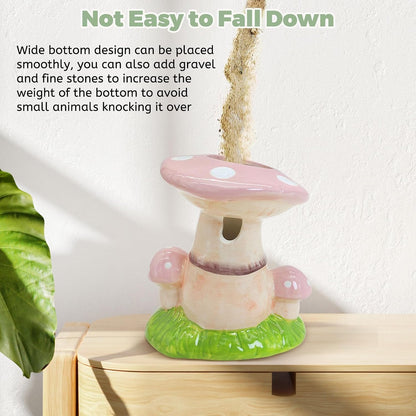 PINVNBY Hamster Water Bottle No Drip Ceramic Automatic Gerbil Water Bottle 80ML Water Dispenser with Mushroom Stand Holder for Gerbils Syrian Hamsters Dwarf Hamsters Mice (Pink)