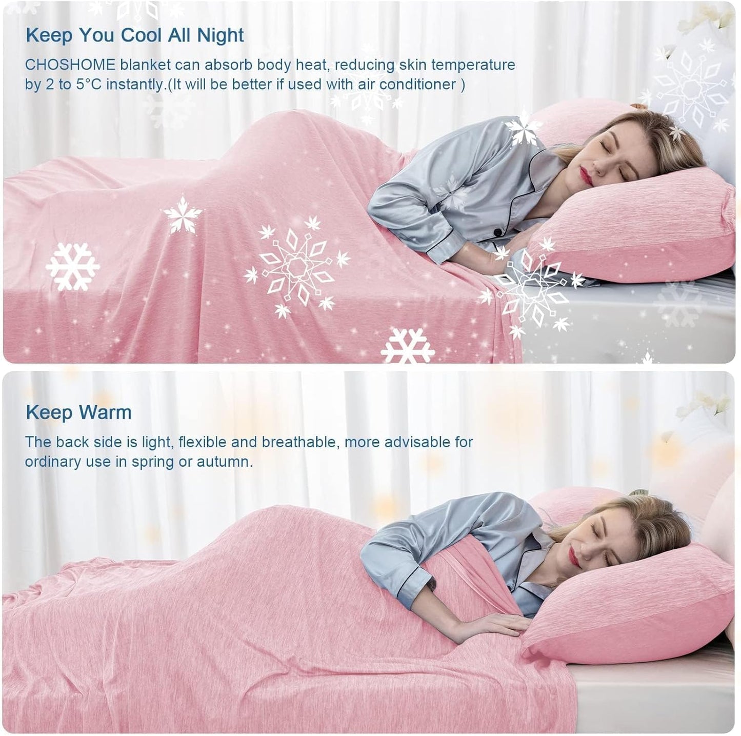 CHOSHOME Cooling Blanket for Hot Sleepers Lightweight Summer Cold Thin Blankets for Sleeping, Hot Flashes Night Sweats, Soft Blanket for Bed, Twin Size, Pink