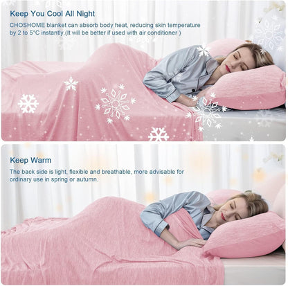 CHOSHOME Cooling Blanket for Hot Sleepers Lightweight Summer Cold Thin Blankets for Sleeping, Hot Flashes Night Sweats, Soft Blanket for Bed, Twin Size, Pink
