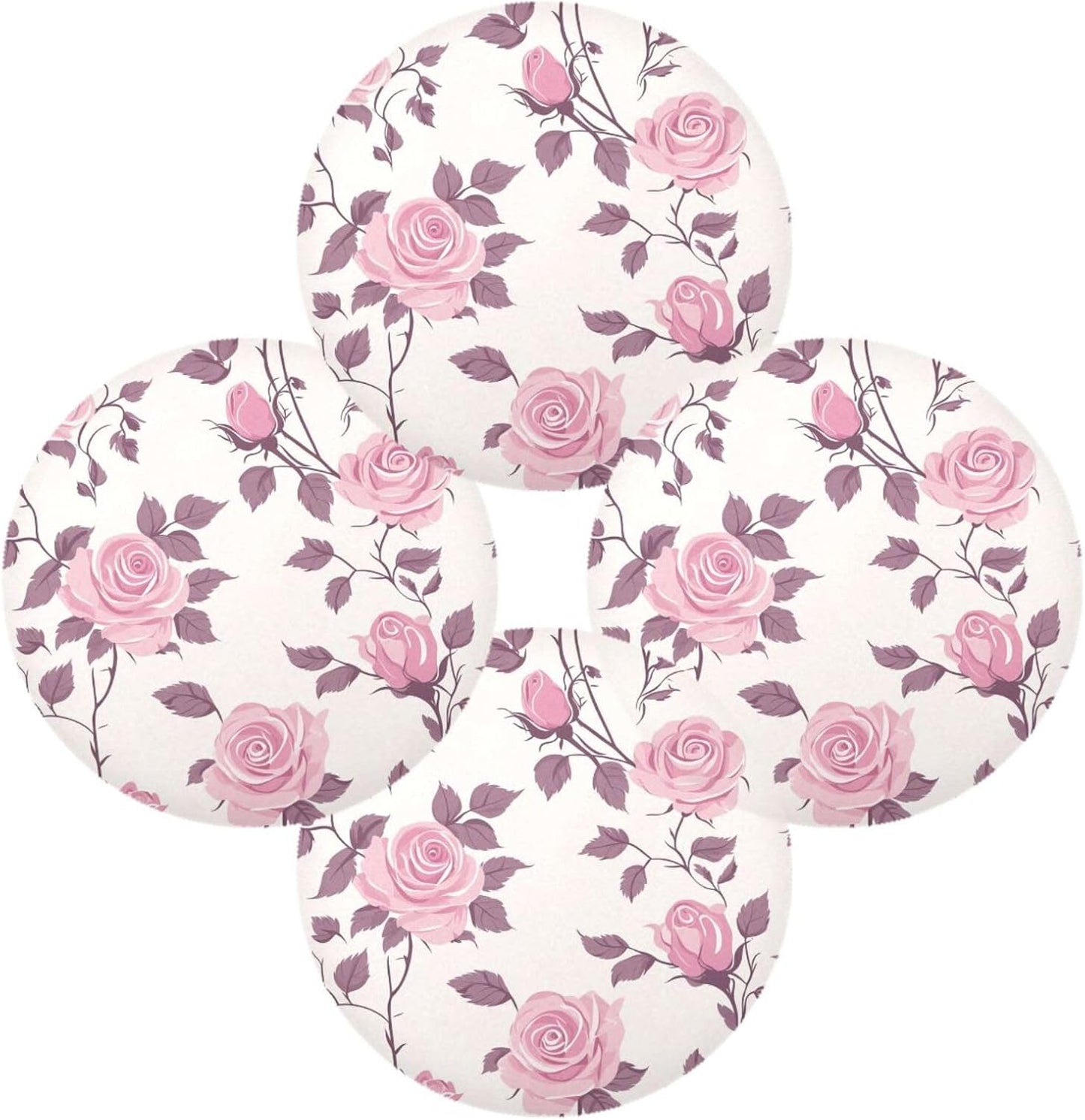 Floral Pattern Rose Peach Round Table placemat Reversible Quilted placemat Plastic placemats for Dining Table placemats Waterproof Xmas placemats Set of 6 15.4x15.4in