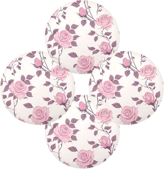 Floral Pattern Rose Peach Round Table placemat Reversible Quilted placemat Plastic placemats for Dining Table placemats Waterproof Xmas placemats Set of 6 15.4x15.4in