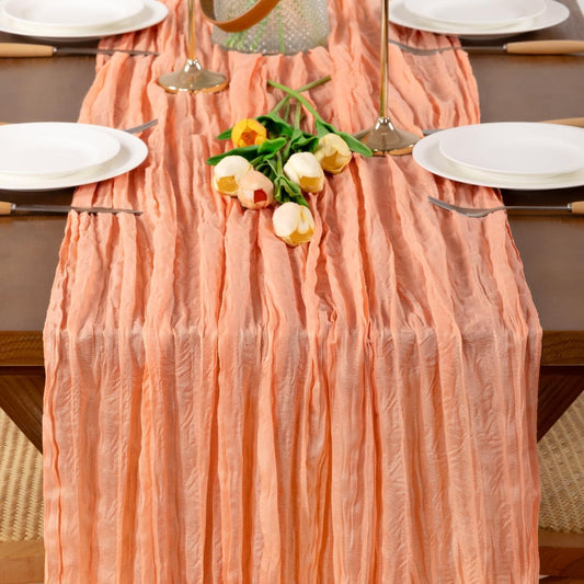 Peach Cheesecloth Table Runner 3pcs Boho Gauze Summer Table Runner 120 inches 10FT for Wedding Baby Bridal Shower Birthday Party Graduation Holiday Home Decor