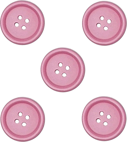 100pcs Resin Button Solid Color 4Holes Craft Clothe Sewing Card Making Sweater Shirt (Pink, 1"(25mm))