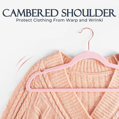 HOUSE DAY Velvet Hangers 30 Pack, Premium Non-Slip Felt Hangers, Sturdy Pink Clothes Hanger Heavy Duty, Space Saving Durable Suit Coat Hanger, 360° Rotating Rose Gold Hook