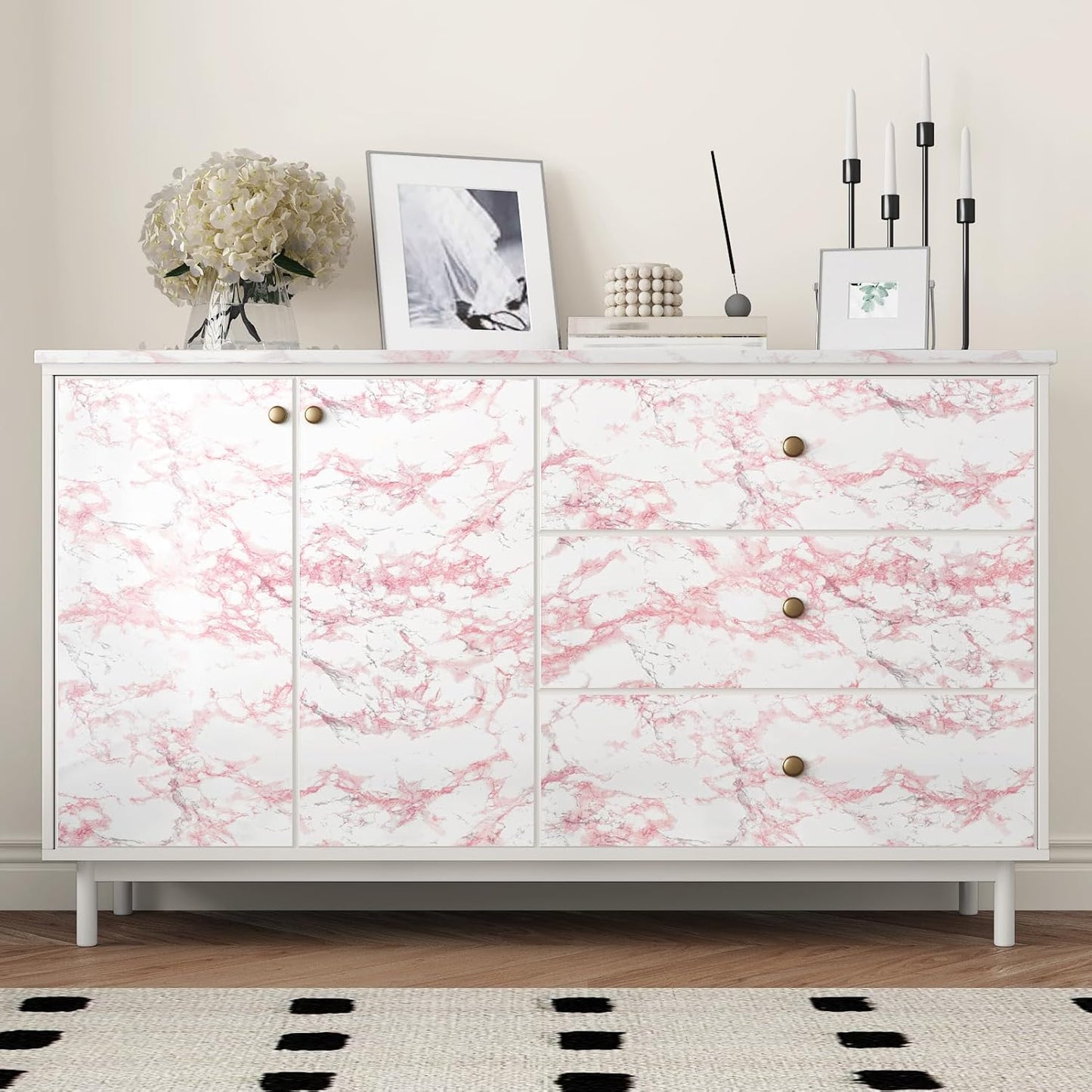 Glossy Pink White Marble Vinyl Countertop Contact Paper Peel and Stick Pink Marble Sticker Countertop Wallpaper for Bathroom Kitchen Cabinet Vinyl Wrap Wallpaper for Furniture 15.7×118''