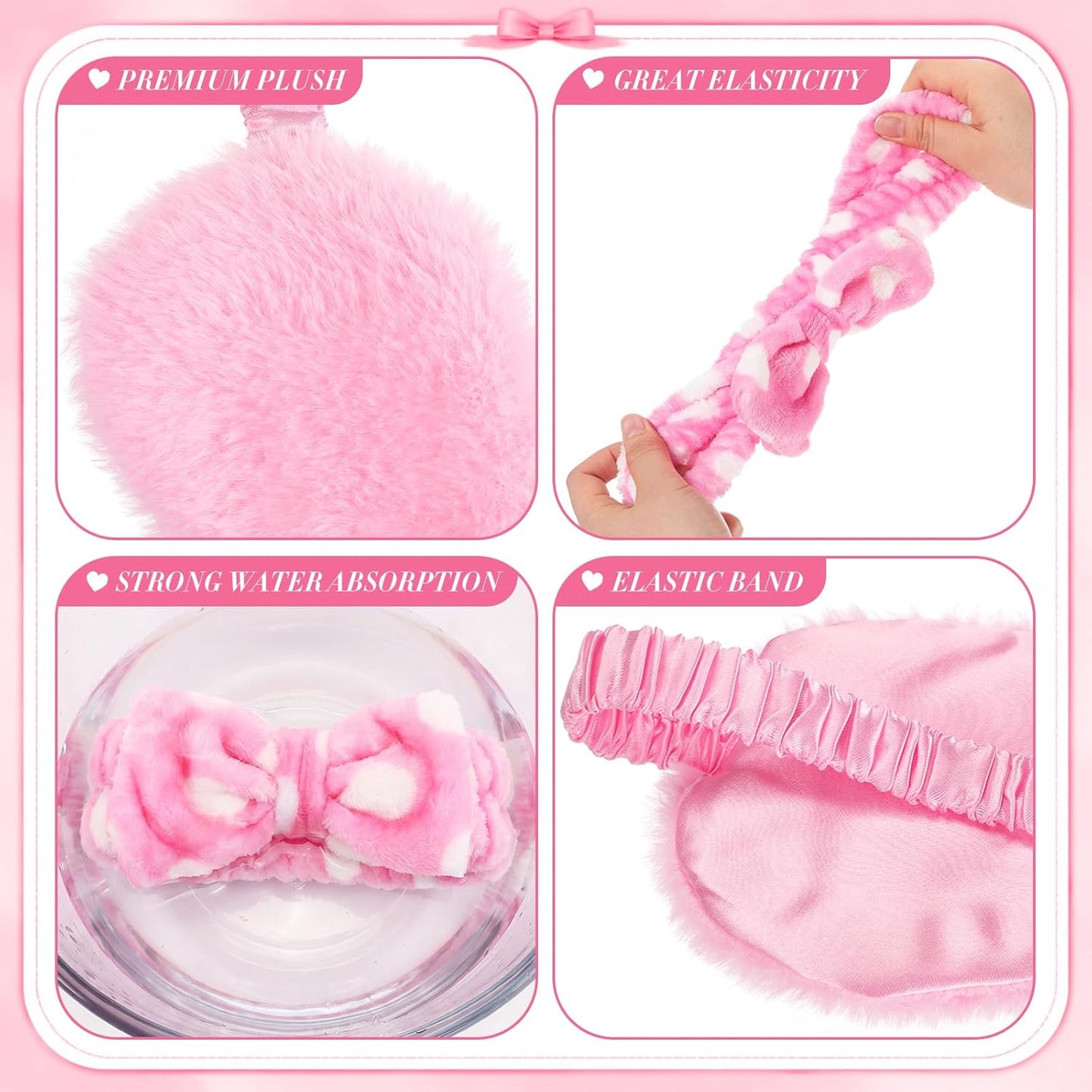 Maiteenly 18 Pcs Sleepover Party Supplies Include 6 Bow Spa Headbands, 6 Eye Mask and 6 Velvet Scrunchies Pink Party Favors for Women Makeup Gift Bachelorette Slumber Wedding