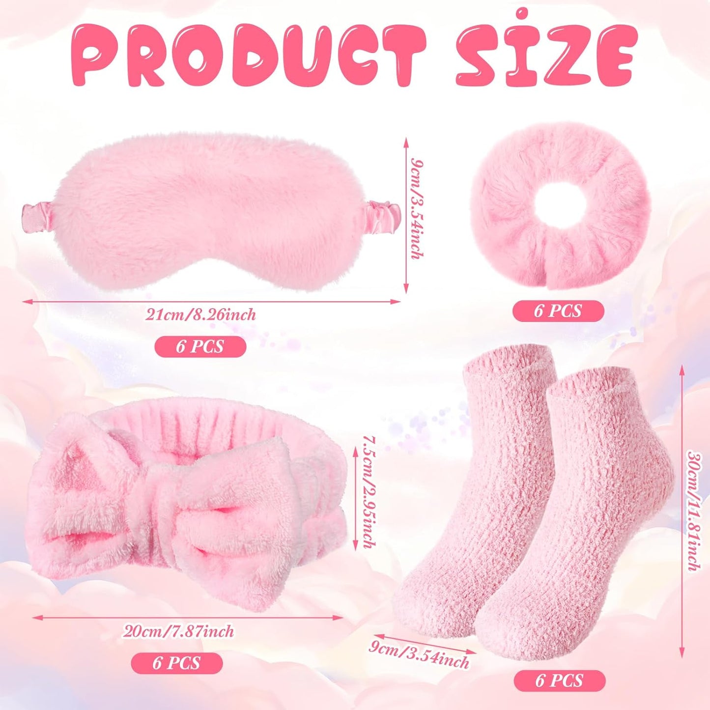 Shyyween 30 Pieces Galentine Spa Sleepover Party Supplies 6 Pink Bow Headband 6 Plush Sleep Eye Mask 6 Velvet Scrunchies 6 Pair Fuzzy Sock for Spa Slumber Party Favors Valentine Gift
