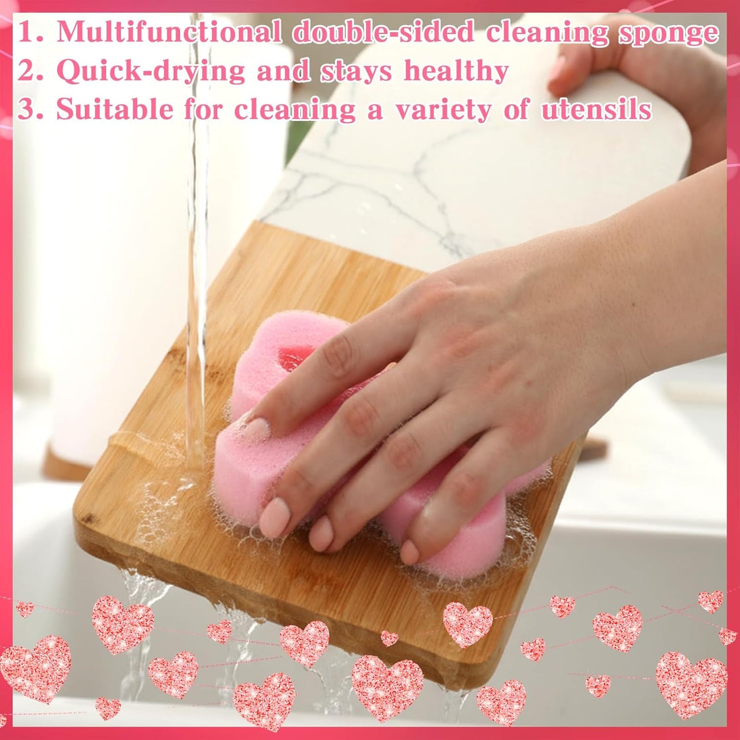 Tioncy 12 Pack Pink Bow Sponges Bulk Preppy Dual Sided Scrubber Pink Bow Sponges Reuseble Non Scratch Dishwashing Kitchen Cleaning Accessories for Cookware Pot Boiler Pan Household