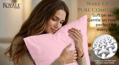 Royale Linens 100% Cotton Pillow Cases Standard Size Set of 2 - Percale Pillowcase - Pink Pillow Cases Super Soft Cooling & Breathable Hotel Cotton Pillowcases, Fits Standard Pillows (20"x26", Pink)