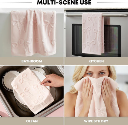 Artoid Mode 2 Pcs Pink 3D Bowknot Jacquard Hand Towels for Bathroom, 100% Cotton Soft Absorbent Bathroom Decor Towels, 13.7 x 29.5 Inch